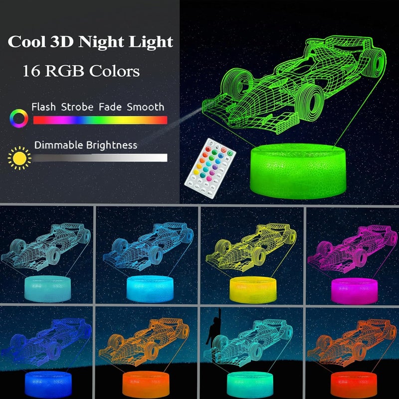 Posshe F1 Car Gifts for Boy, Formula One Night Light with Remote Control, 16 Colors Changing, RGB Flashing Mode and Dimmable, Sport Race Car Gifts for Boys Christmas Decor - Image 2